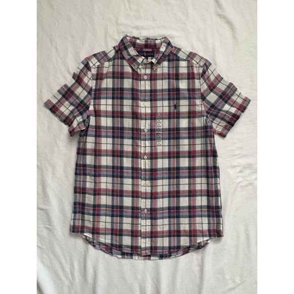 Polo Ralph Lauren Other - NEW Polo Ralph Lauren Boy's Button-Down Short Sleeve Shirt White Red Navy XLARGE